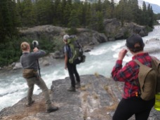 Steve Hossack, Hilary Lorenz and Sarah Frey on Bennett Lake, British Columbia.